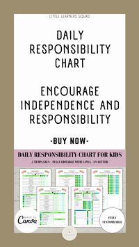 Transform your child’s daily routines with our vibrant and customizable Kids’ Responsibilities Chart! 🎨✨ Featuring 5 templates editable in Canva, this printable set adds a sprinkle of fun to chores and tasks. Instant download for stress-free organization! 📥🚀 #ParentingTools #KidsChores #PrintableCharts #HappyRoutines #FamilyOrganization #ResponsibilityChart #CanvaTemplates #DailyRoutine #ParentingWin #FunForKids 🌞👨‍👩‍👧‍👦