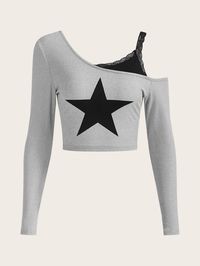 Light Grey Casual Collar Long Sleeve Fabric Colorblock,Geometric  Embellished Slight Stretch  Women Tops, Blouses & Tee