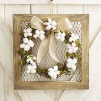 Cotton & Chicken Wire Framed Door Hanger & Wreath