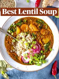 Curry lentil soup is a warming and comforting one-pot recipe. It consists of earthy lentils simmered with spices, tomatoes, and vegetables.  You can expect a bold and rich flavor, with earthy and aromatic notes and a creamy and chunky texture that’s deeply satisfying.  It’s perfect for fall and winter meals as a weeknight dinner or meal prep.