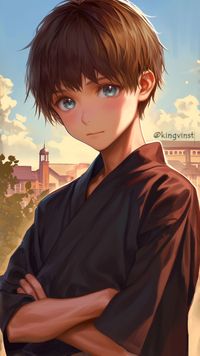 Original anime character by kingvinst: Yukito-kun. | I offer different services, e.g. I create custom illustrations for you, promote your product on my Pinterest account or offer anime drawing tutorials. Check out my linktree for all my links! | cute anime boy | cute boy | anime boy with brown hair | young anime boy | anime teen | anime preteen | blue eyes | anime portrait | anime pfp | anime wallpaper | kawaii | cool anime boy