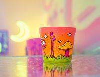 These dreamy sunset mushroom pots add a pop of color and some dreamy fungi to your space. Perfect for a wide variety of plants but you could use it for something else (I store some markers, pens and other tools in one). Hand-painted with a sunset sky, crescent moon, stars and all sorts of little colorful mushrooms, this pot will surely brighten up your environment! Each pot is 4.5 inches in diameter and includes a drainage hole and metallic champagne interior.