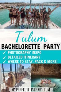 Are you looking for a crazy-detailed Tulum Bachelorette Party Itinerary?! In this Tulum girls trip guide, I go over where to stay, tons of photography inspiration, where to stay, goodie bag ideas for a bachelorette party, matching outfit ideas, and of course a detailed Tulum Itinerary! Tulum beach should be on everyone's travel bucket list, especially for a bachelorette party destination! #tulum #bachelorettepartydestinations #bestbachelorettedestinations #tulumitinerary #tulumthingstodo