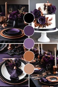 If you are looking for ideas to help you create your wedding color palette, then check out these beautiful black and purple wedding color ideas to help inspire you! This wedding color palette consists of black and purple as the main colors with copper accents to make a color palette that looks absolutely stunning! | Wedding color schemes | Wedding color palettes | Wedding theme | Wedding theme ideas | Wedding colors | Wedding color inspiration | Wedding color ideas | Wedding themes | Wedding colors unique | Fall wedding color ideas | Winter wedding color ideas | Spring wedding color ideas | Summer wedding color ideas |