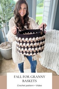 Crochet a set of quick and easy Granny Stitch Baskets for your fall decor. Free pattern and step-by-step tutorial is included.