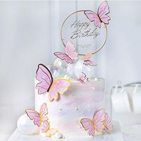 PRICES MAY VARY. 🦋🍰【Package includes】You will get 22 pink pieces butterfly cake toppers and 1 pieces gold metal acrylic panel happy birthday cake toppers ,The pink and gold color are really eye-catching, enough quantity allows you to freely DIy out the pattern you want on the cake 🦋🍰【Material】Happy birthday cake Toppers are make of metal acrylic panels,firm and durable for applying;The butterfly cake toppers are made of paper ,safe and non-toxic for food decoration.you can directly attach th