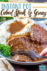 This Instant Pot Cubed Steak and Gravy comes out so tender thanks to the quick work of the pressure cooker and it makes its own gravy!