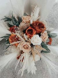 Burnt Orange pampas Grass Bouquetivory Beige Bridal - Etsy