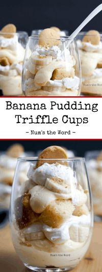 If your looking for a delicious trifle recipe, then try this banana pudding trifle.  Easy to make into a large trifle or individual cups!  A guest favorite at every meal and party! #banana #bananapudding #trifle #triflecups #parfait #parfaitcups #bananapuddingtrifle #bananapuddingparfait #nillawafers #nillacookies #shortbreadcookies #chessmencookies #vanillapudding #instantvanillapudding #coolwhip #whippedcream #poundcake #holiday #summer #potluck #party #dinnerparty #numstheword #recipe