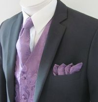 Mens Vest  Tone On Tone Satin Dusty Purple Lavender Paisley Vest Tie And Pocket Square Set