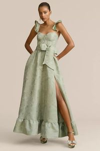 V. Chapman Veronica Corset Ruffle Side-Slit Dress | Anthropologie