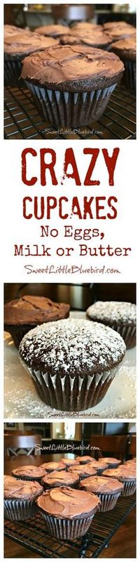 CRAZY CUPCAKES - No Eggs, Milk or Butter. Super moist and delicious. Go-to recipe for egg/dairy allergies. Great activity to do with kids. Recipe dates back to the Great Depression. Darn good cupcakes! Perfect for parties (especially at school) - everyone should be able to enjoy yummy cake!