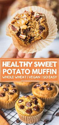 Healthy Vegan Sweet Potato Muffins | These healthy sweet potato muffins are the perfect fall treat and super easy to make! Light and fluffy, swirled with sweet bananas and a subtle hint of pumpkin spice. Perfect for breakfast or a midday snack, you’ll want to double the batch and save some for later so you always have them on hand. Made with whole wheat flour, these sweet potato muffins are vegan friendly as well. | #fallrecipe #pumpkinspice #sweetpotatorecipe #healthydessert #healthybreakfast