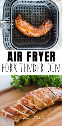 The best air fryer pork tenderloin recipe. This pork tenderloin is cut into medallions to make a juicy and tender meat. It’s a great family meal! Includes directions on how to make from fresh and frozen. #airfryer #airfryerdinnerrecipes #airfryerdinner