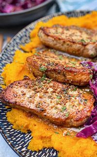 Pan Seared Boneless Pork Chops with a Mustard Pan Sauce & Mashed Butternut Squash - The Jam Jar Kitchen