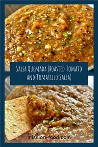 Salsa Quemada is a smoky fire-roasted Mexican salsa featuring tomatoes, tomatillos, garlic, and chiles. It's a delicious table salsa, perfect for dipping tortilla chips, but also fabulous as an accompaniment for many Mexican dishes like tacos and quesadillas.