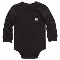 Carhartt is uncomplicated. This kids' bodysuit proves that motto. The patch pocket with a stitched-on logo is all it really needs to get the point across. Soft cotton feels comfortable. And snaps make quick changes fast and easy. End of story.FeaturesMidweight, 100% cotton jerseyRib-knit crewneck and cuffs hold their shape throughout the dayShoulder and crotch snaps for easy on and offLeft-chest pocket with sewn-on Carhartt labelCountry of Origin: Imported | Carhartt Baby's Cotton Kids' Long-Sle