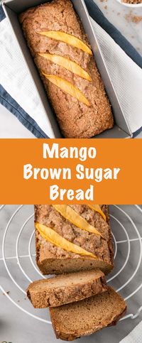 Mango Brown Sugar Bread is a perfectly sweet quick bread. Bursting with mango and brown sugar flavours, it's a delicious mango recipe. via @mykitchenlove