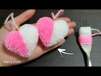 Super Easy Pom Pom Heart Making with Fork - Amazing Craft Ideas with Wool - How to Make Yarn Heart - YouTube