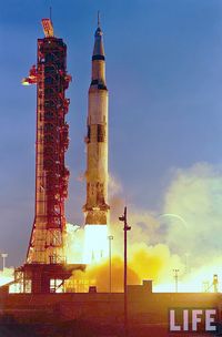 Apollo 8: " The first launch of Saturn 5 Moon rocket with crew", December 21, 1968.