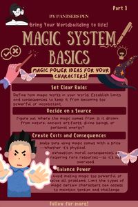 Magic System Basics for beginner worldbulling to write your fantasy novel. Worldbuilding Basics for Beginners: Build Your Own Unique World 🌍✨ New to worldbuilding? Learn the essential steps to create a rich, immersive world for your story. From geography and cultures to history and magic systems, these beginner-friendly worldbuilding tips will guide you through the process. Perfect for writers of fantasy, sci-fi, and adventure stories looking to build believable settings that captivate readers. Start crafting your unique world today! #WorldbuildingForBeginners #CreativeWriting #FantasyWriting #WorldbuildingTips #StoryDevelopment