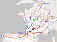 Le détail des itinéraires pour aller vers Compostelle, avec les topo-guids, le kilométrage et les sites internet