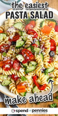 Whip up a delicious easy pasta Salad with just a few ingredients and minimal effort. It features colorful veggies and a zesty dressing. It's a great side dish for barbecues, potlucks, or any gathering. Perfect for busy days or when you need a quick and satisfying meal! #pastasaladrecipe #recipe #pastasalad #summersalad #spendwithpennies