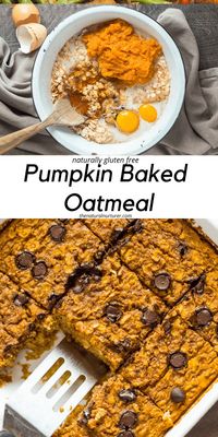 Jump into fall with this Pumpkin Baked Oatmeal. Easy to make, delicious and full of warm flavors. Easily gluten free and dairy-free, this is perfect for a healthy breakfast or a great recipe to make as part of meal prep. #veggieloaded