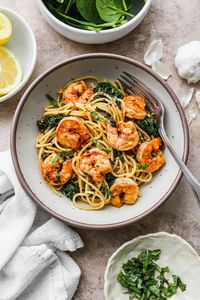 Lemon Garlic Shrimp Pasta With Spinach | Walder Wellness, RD