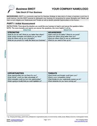 Business SWOT Analysis Tool for Small Business Coaching Page 1