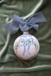 Hand-painted Ornament, Blue Bow Wreath, Perfect for Baby Boy's First Christmas Ornament - Etsy