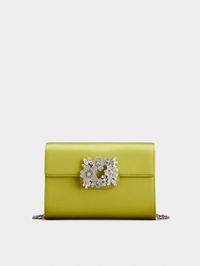 RV Bouquet Strass Buckle Mini Clutch Bag in Satin Green Woman RBWANVD0100RS0PZV213 | Roger Vivier