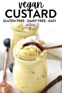 This Easy Vegan Custard recipe is a creamy vanilla custard perfect to dip fruits or serve on top of your favorite vegan cake. It's also a vegan gluten-free dessert made with no eggs and sugar-free option provided.