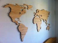 Wood stick World map. Natural wood colour. Great way to have a map in your room.