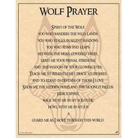 This parchment poster offers a shamanic prayer to the spirit of the wolf, for guidance, strength, and protection throughout your journey in the wilds of life. 8 1/2" x 11"