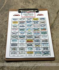 Road Trip license plate game board.