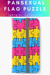 Pan pride flag on puzzle pieces design for this iphone wallet, as well as skins, cases and far more products in my Redbubble shop! Lgbt puzzle pieces, lgbtqia+ collection.