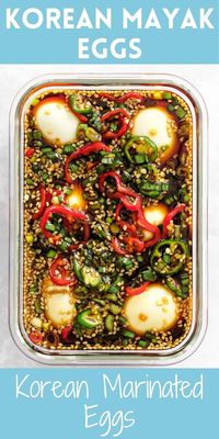 Mayak eggs are Korean marinated eggs that are soft boiled then marinated in a tasty marinade of soy sauce, garlic, peppers, and sesame seeds. #koreaneggs #drivemehungry #mayakeggs #marinatedeggs