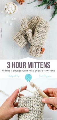 3 Hour Mittens Free Crochet Pattern #freecrochetpattern #crochet #crochetpattern #freepattern #woolpatterns #winter #mittens #gloves #mitts