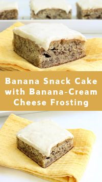 For the love of banana! Moist banana cake topped with a creamy banana cream cheese frosting. Great for a weeknight dessert or a potluck