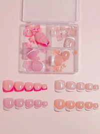 VV MEI JIA ER 96pcs Mixed 4 Different French Designed Short Square Press On Toenails Press On Toenails Full Cover, 4 Glossy False Toenails For Feet, French Design Fake Toenails For Summer Nail Art Set For Women And Girls With Re-Usable Storage Box | SHEIN USA