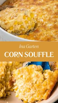 Ina Garten Corn Souffle is made with whole kernel corn, cream-style corn, egg, butter, sour cream, and corn muffin mix. This easy Corn Souffle recipe creates a delicious side dish that takes about 1 hour to prepare and can serve up to 6 people.