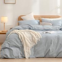 Material: 100% washed cotton, slightly wrinkled look, great linen feel.    The fabric is so soft yet with a very light crispness to it, even after washing, and it will get softer with each wash.    It's like sleeping in a cloud.