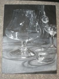 Charcoal Drawing Lessons on black paper | still life of glass 20x30 chalk on black paper this