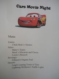 Disney Movie Nights - Cars Themed Dinner