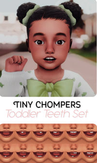 This Tiny Chompers toddler teeth CC (find them at number 11 in our sims 4 teeth cc collection) features gummy options, partially grown teeth, and adorable little teeth just peeking out of the gums! Perfect for adding realistic and cute smiles to your Sims 4 toddlers. Download now to enhance your Sims' world! #Sims4CC #ToddlerTeeth