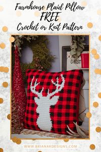 FREE Crochet or Knit Farmhouse Plaid Pillow Cover Pattern. What’s more holiday than plaid and deer? I love this modern and in style look of farmhouse holiday decor. Farmhouse decorating is warm, cozy, relaxing, and full of charm and character. This is what I wanted this design to capture. I hope you really enjoy not only working up this pattern but adding beautiful hand made decor to your home. #free #crochet #deer #plaid #holidaydecor #christmasdecor #reindeer #crochetpattern