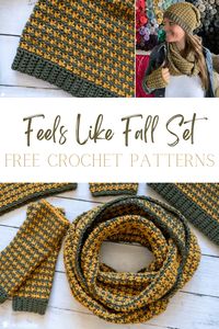 Crochet an Infinity Scarf, an Ear Warmer, Fingerless Gloves, a Beanie, or coffee cup cozy using these free crochet patterns!