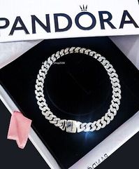 Premium New 100% Authentic PANDORA 925 ale Timeless Pav? Cuban Chain Bracelet 593008C01, Fashion Jewelry