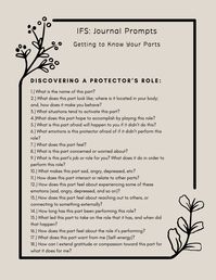 Get to know a part through the process of guided IFS journaling. Use these prompts to get to know a part, and build Self-to-part trust as you deepen your understanding of this part. A cathartic way to build trust with these parts, and get to know your inner system.